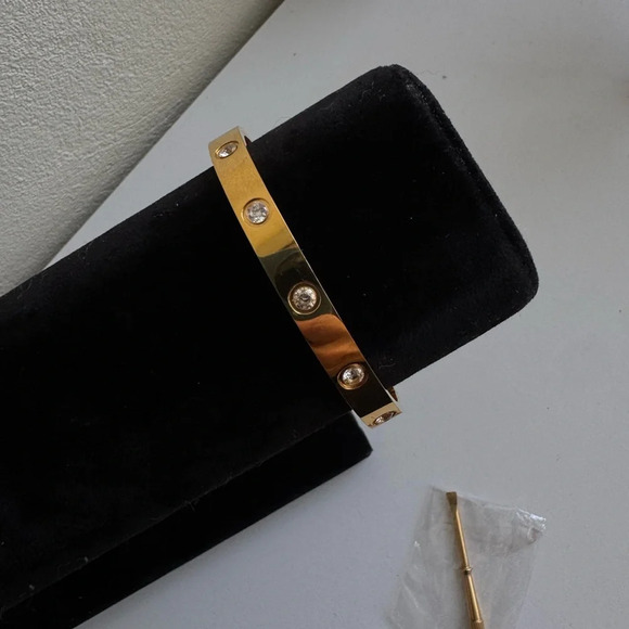 Jewelry - Gold Bangle Bracelet with Crystals
